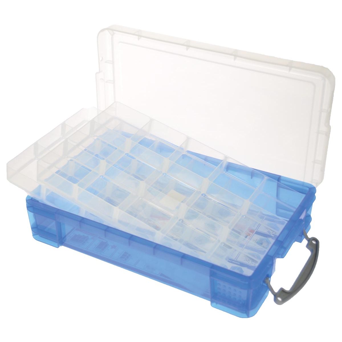 Really Useful Box - Box storage box 4 liters with 2 dividers, transparent blue