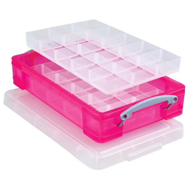 Really Useful Box - Box storage box 4 liters with 2 dividers, transparent bright pink