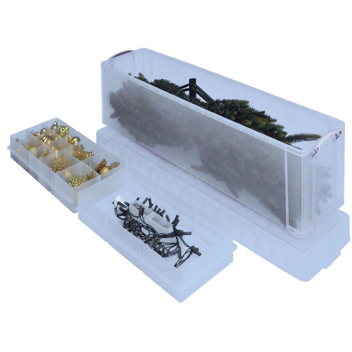 Really Useful Box - Caja de almacenamiento de 77 litros con 2 divisores, transparente