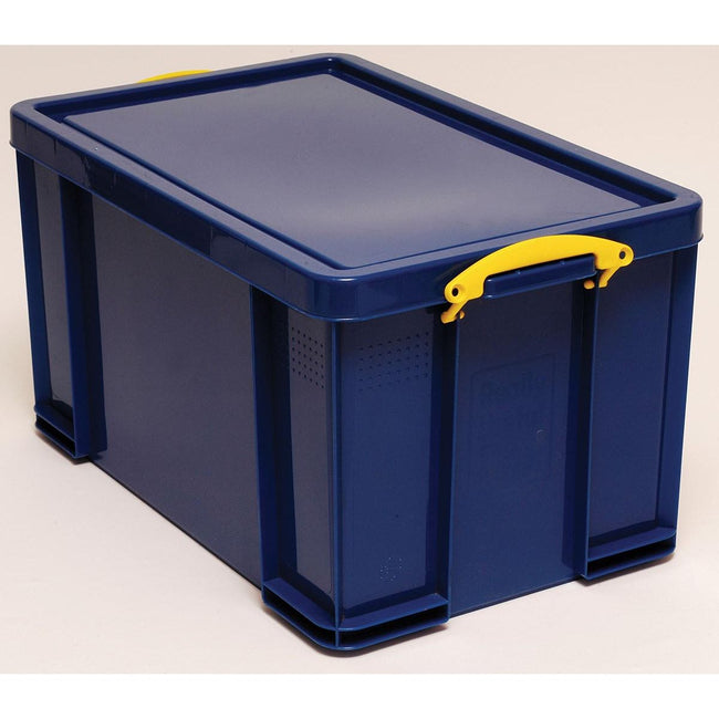 Really Useful Box - Box storage box 84 liters, dark blue with yellow handles