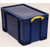 Really Useful Box - Boîte de rangement Box 84 litres, bleu foncé avec poignées jaunes