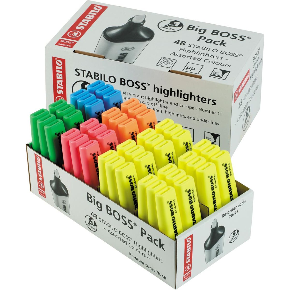 STABILO - BOSS ORIGINAL markeerstift, pak van 48 stuks in geassorteerde kleuren