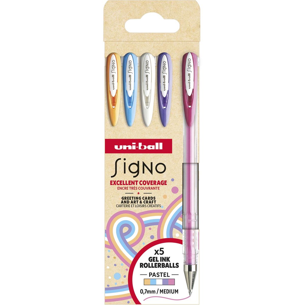 Uni-ball -  roller Signo tel, medium punt, geassorteerde kleuren, etui van 5 stuks