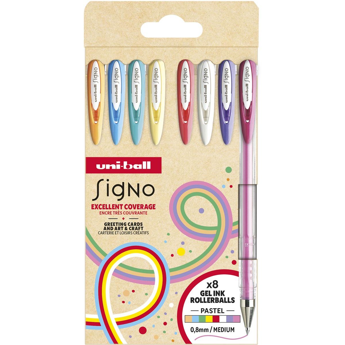 Uni-ball -  roller Signo tel, medium punt, geassorteerde kleuren, etui van 8 stuks