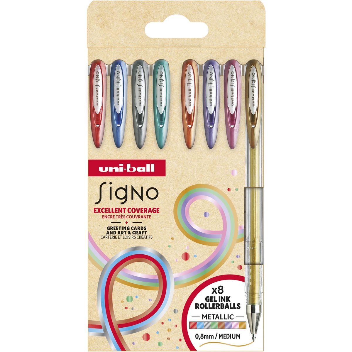 Uni-ball - roller Signo Metallic, punta media, colori assortiti, scatola da 8 pezzi