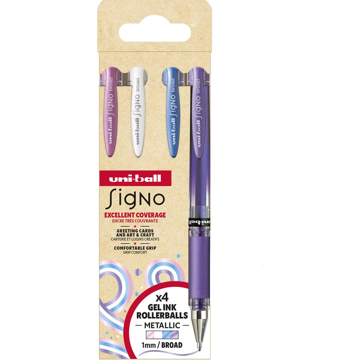 Uni-ball - roller Signo Broad Creative, punta larga, confezione da 4 pezzi: rosa, bianco, blu, viola
