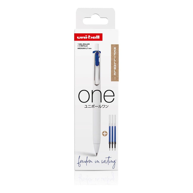 Uni-ball - ONE gelroller 0,7 mm blauw, 1 roller + 3 vullingen