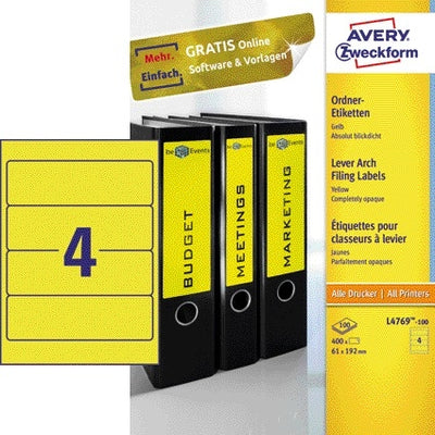 Avery Zweckform -  Rugetiket avery breed 61x192mm zelfklevend geel | 5 stuks