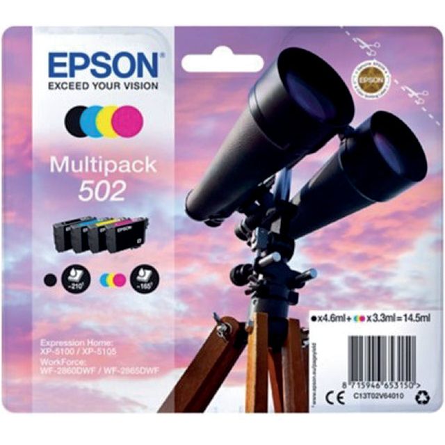 Epson - Inkcartridge Epson 502 T02V6 Schwarz + 3 Farben | Blasen Sie ein 4 -Stück