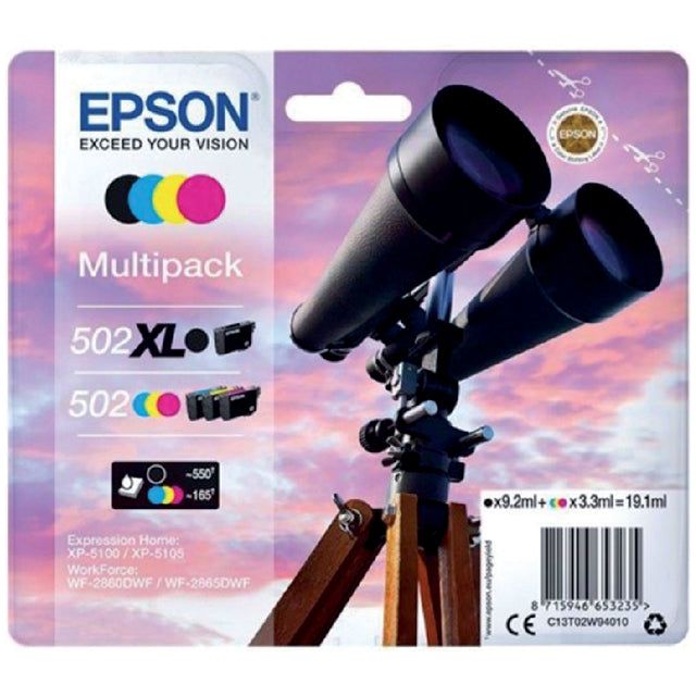 EPSON - Tintenpatrone Epson 502XL 502 T02W9 Schwarz + 3 kl | Blasen Sie ein 4 -Stück