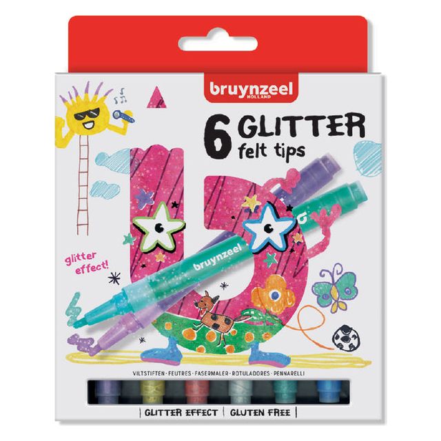 Bruynzeel - Kids viltstiften Glitter, set van 6 stuks in geassorteerde kleuren