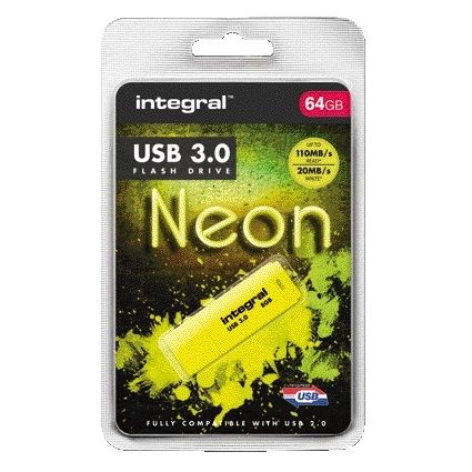 Integral -  INFD64GBNEONYL3.0 USB flash drive 64 GB USB Type-A 3.2 Gen 1 (3.1 Gen 1) Geel