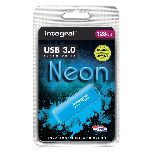 Intégrale - Stick USB intégrale 128 Go 3.0 Blue néon | Blister un 1 morceau