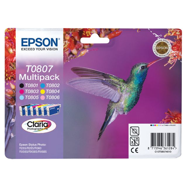 Epson - Tintenpatrone EPSON T0807 Schwarz + 5 Farben Blasen Sie ein 6 -Stück