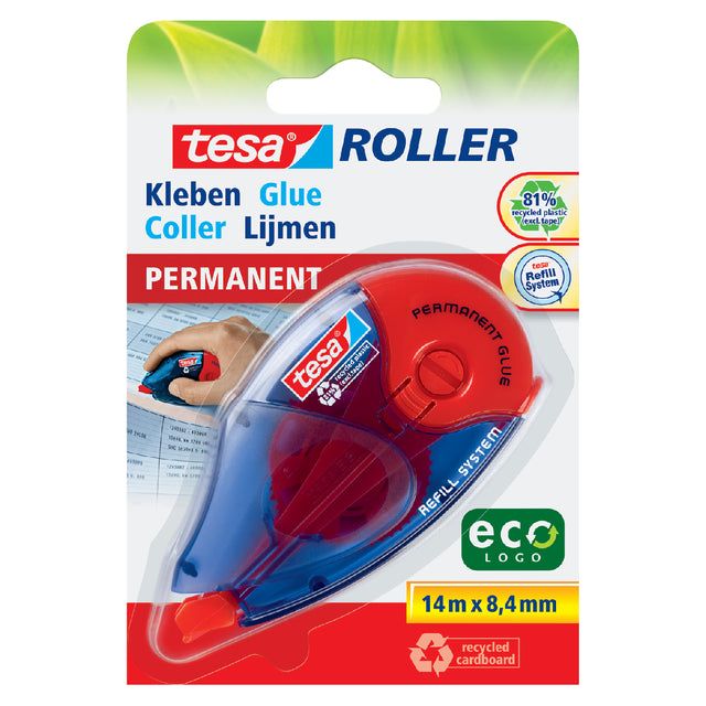 Tesa - Roller navulbare lijmroller permanent ecoLogo, ft 8,4 mm x 14 m, op blister