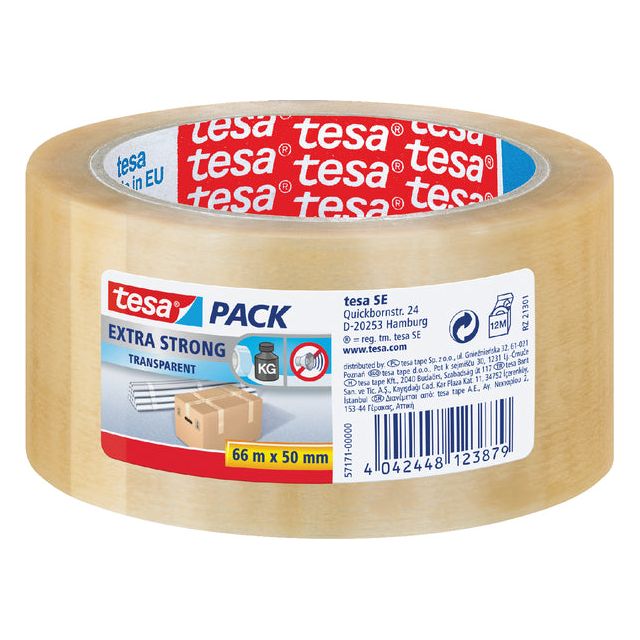 Tesa - verpakkingsplakband Extra Strong, ft 50 mm x 66 m, PVC, transparant