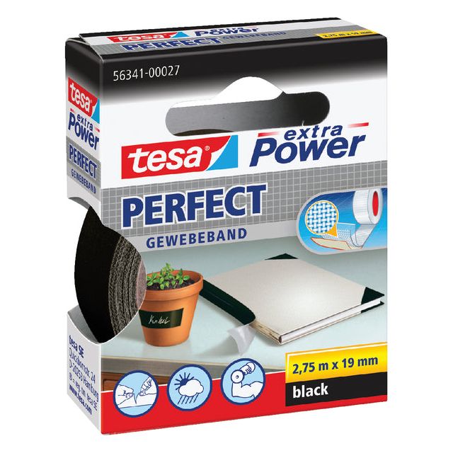 Tesa - extra Power Perfect, ft 19 mm x 2,75 m, zwart