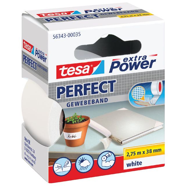 Tesa - Textil perfekt 2,75mx38mm Weiß | 1 Stück | 6 Stück