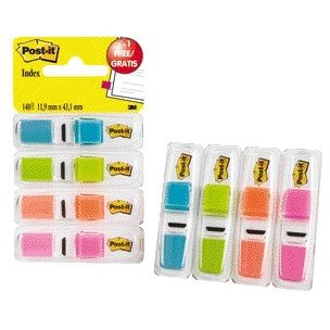 Post-it - Index tabs 6834 11.9mmx43.1mm trasparente 3+1 gratis assortiti 35 tabs per dispenser
