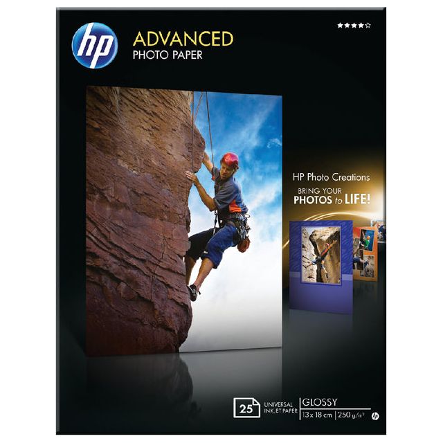 HP - Papier photo HP Q8696A 13CMX18CM 250GR GLOSS | Pack de 25 draps