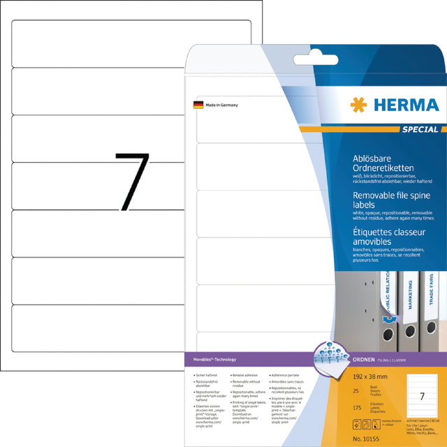 HERMA - Rugetiket 10155 smal 38x192mm verwijderbaar wit