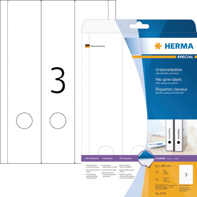 Herma - Étiquette de tapis Herma 5135 large / long 61x297mm zkl blanc | Blister une feuille de 25