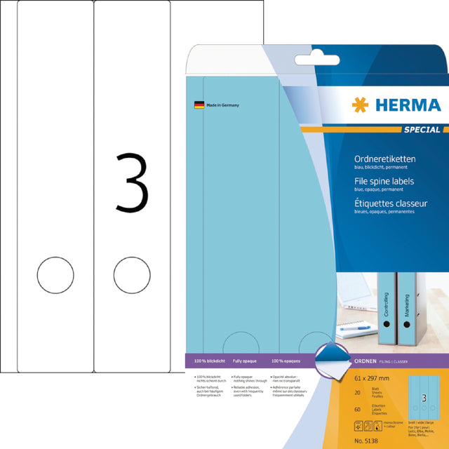 Herma - Teppich -Label Herma 5138 breit/lang 61 x 297 mm ZKL Blue | Blasen Sie ein 20 Blatt