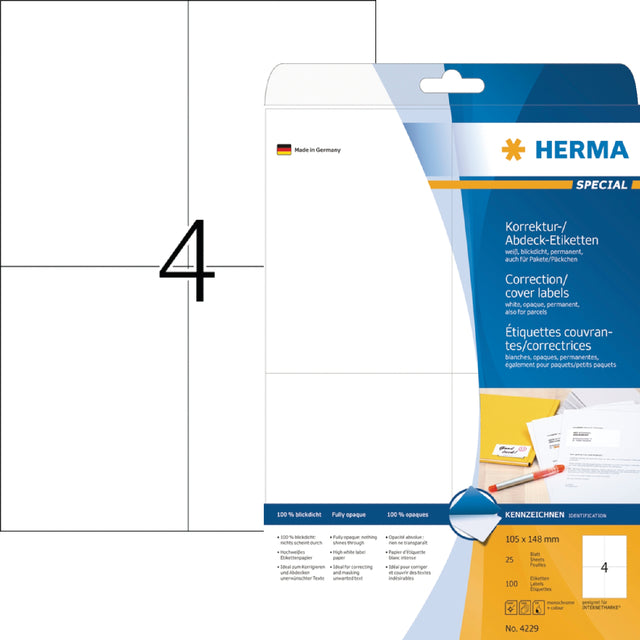 HERMA - Etiket herma 4229 105x148mm a6 correctie wit 100st