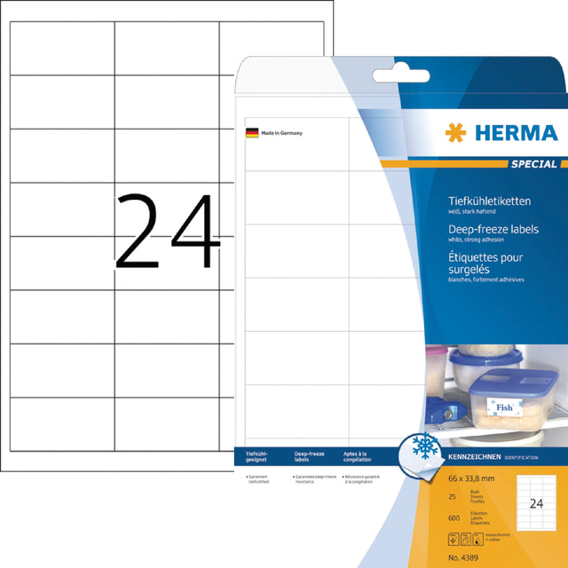 Herma - Herma 4389 Label 66x33,8 mm Gefrierschrank 600 Stück Weiß | Blasen Sie ein 25 Blatt