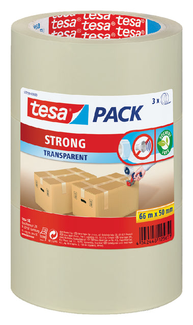 TESA - Verpackungspaket Strong 66mx50mm PP Tr 3r | Schrumpfen von 3 Rollen 12 Stücke