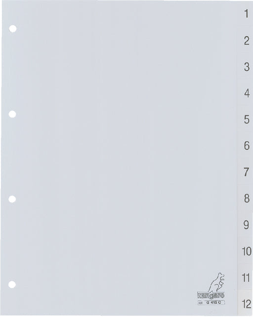 Kangaro - Tabbladen 4-gaats G412C 1-12 genummerd grijs PP