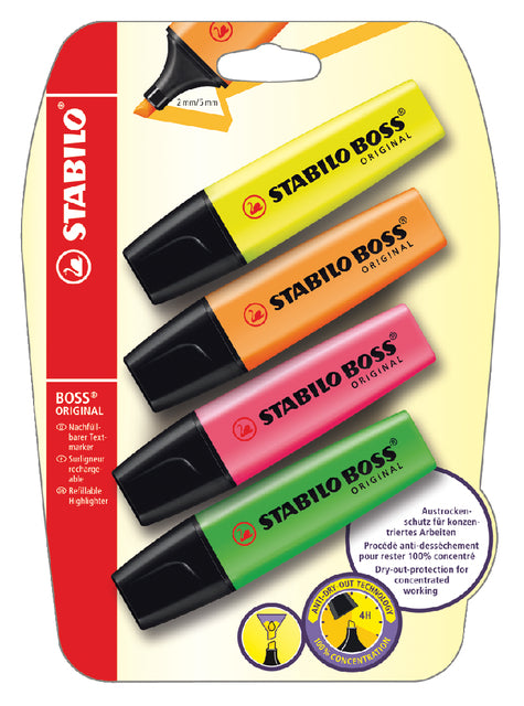 Stabilo - Marking Marker Boss 70/4 4st Assorti | Blister un 4 pièces