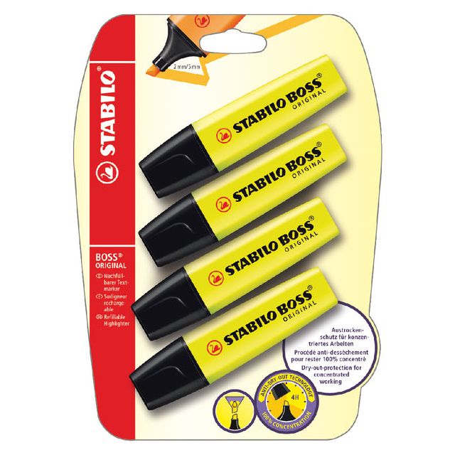 Stabilo - Marking Marker Boss 70/24 4st Yellow | Blister un 4 pièces