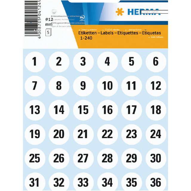 Herma - Herma 4124 Étiquette de 12 mm 1-240 240 pièces | Blister une feuille de 5