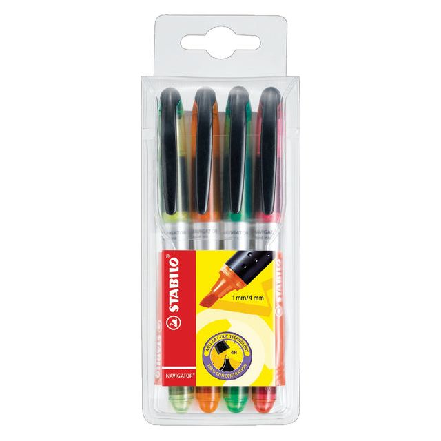 STABILO - NAVIGATOR markeerstift, etui van 4 stuks in geassorteerde kleuren