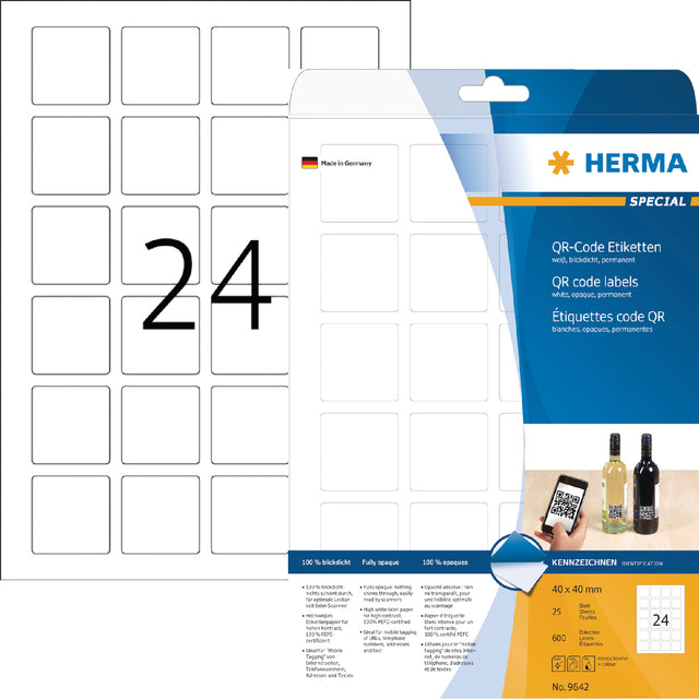 Herma - Herma 9642 40x40mm Etikett QR -Code weiß 600 Stücke | Blasen Sie ein 25 Blatt