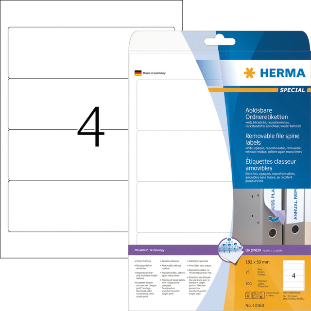 HERMA - Rugetiket 101600 breed 59x192mm verwijderbaar wit