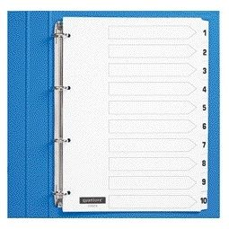 Quantore - Tabs 4-holes 1-10 numbered white cardboard