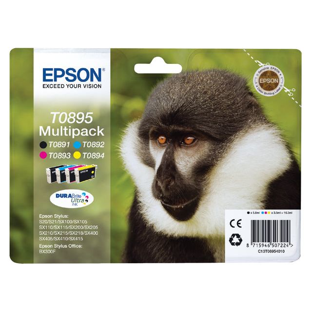 EPSON - Tintenpatrone EPSON T0895 Schwarz + 3 Farben | Schnappen Sie sich ein 4 -Stück