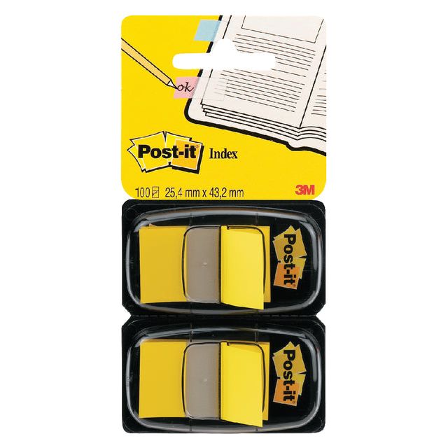 Post-it - index standaard, ft 24,4 x 43,2 mm, houder met 2 x 50 tabs, geel