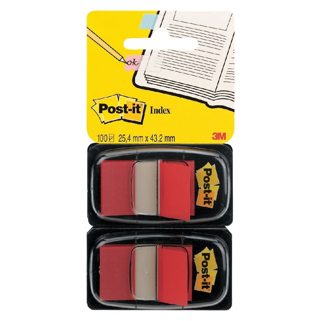 Post-it - index standaard, ft 24,4 x 43,2 mm, houder met 2 x 50 tabs, rood