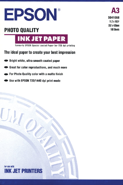 EPSON - Papier à jet d'Ink Epson S041068 A3 104GR | Pack de 100 draps