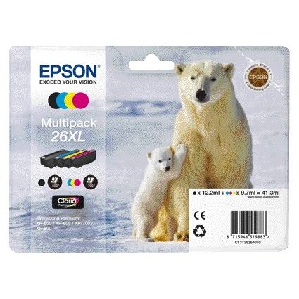 Epson - Cartucho de tinta 26XL T2636 negro + 3 colores