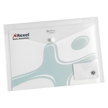 Rexel - Bolsa sobre ice A4 + tarjeta visita transparente 5 piezas