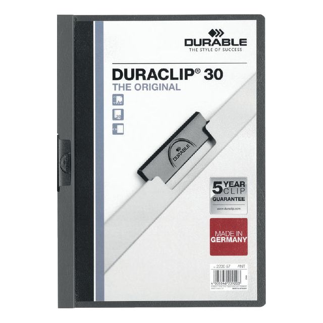 Durable - Klemmap Duraclip A4 3mm 30 vellen antraciet/grijs | 25 stuks