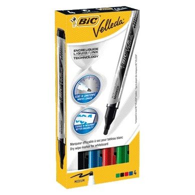Velleda -  Whiteboardmarker  liquid rond medium assorti 4 stuks
