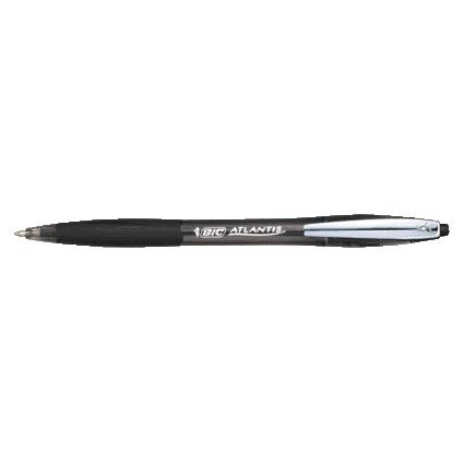 Bic - Ballpoint pen Atlantis soft metal clip clic medium black | 12 pieces
