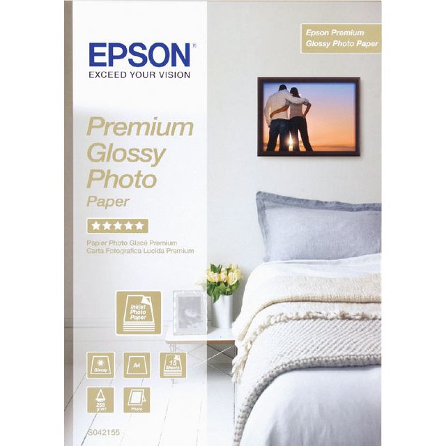 EPSON - Papier à jet encre Epson S042155 A4 255gr Gloss | Pack de 15 feuilles