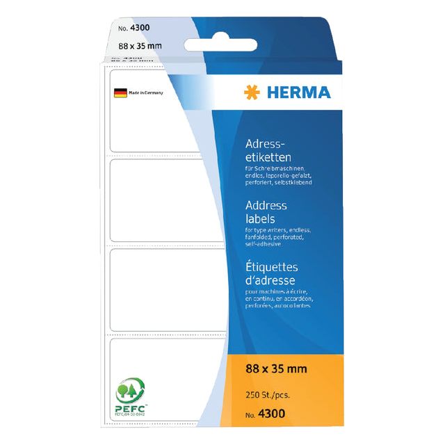 Herma - Label Herma Adresse 4300 88x35mm 250 Stück Zick -Zack | Blasen Sie ein 250 -Etikett