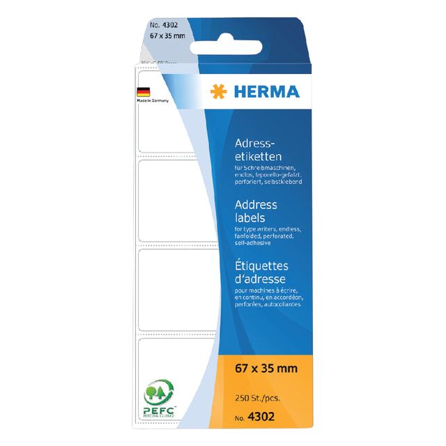 Herma - Étiquette Herma Adresse 4302 67x35mm 250 pièces zig -zag | Blister une étiquette 250